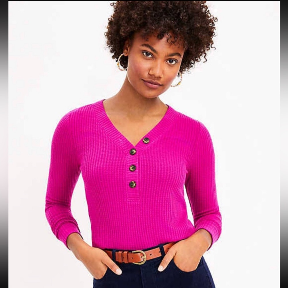 LOFT Waffle Henley Tee Top Small